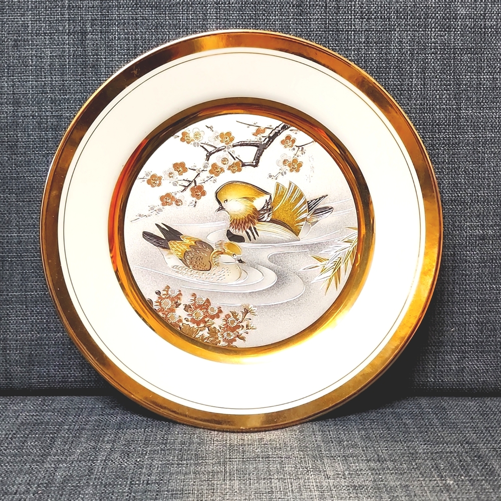 ART OF CHOKIN Birds On Water Plate Gilded Wiht 24k  Gold 7 3/4